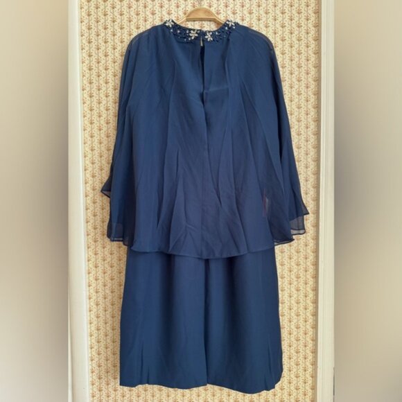 NWT JJ’s House Sequin Beaded Cocktail Chiffon Midi Dress in Navy | 16 - Picture 5 of 8